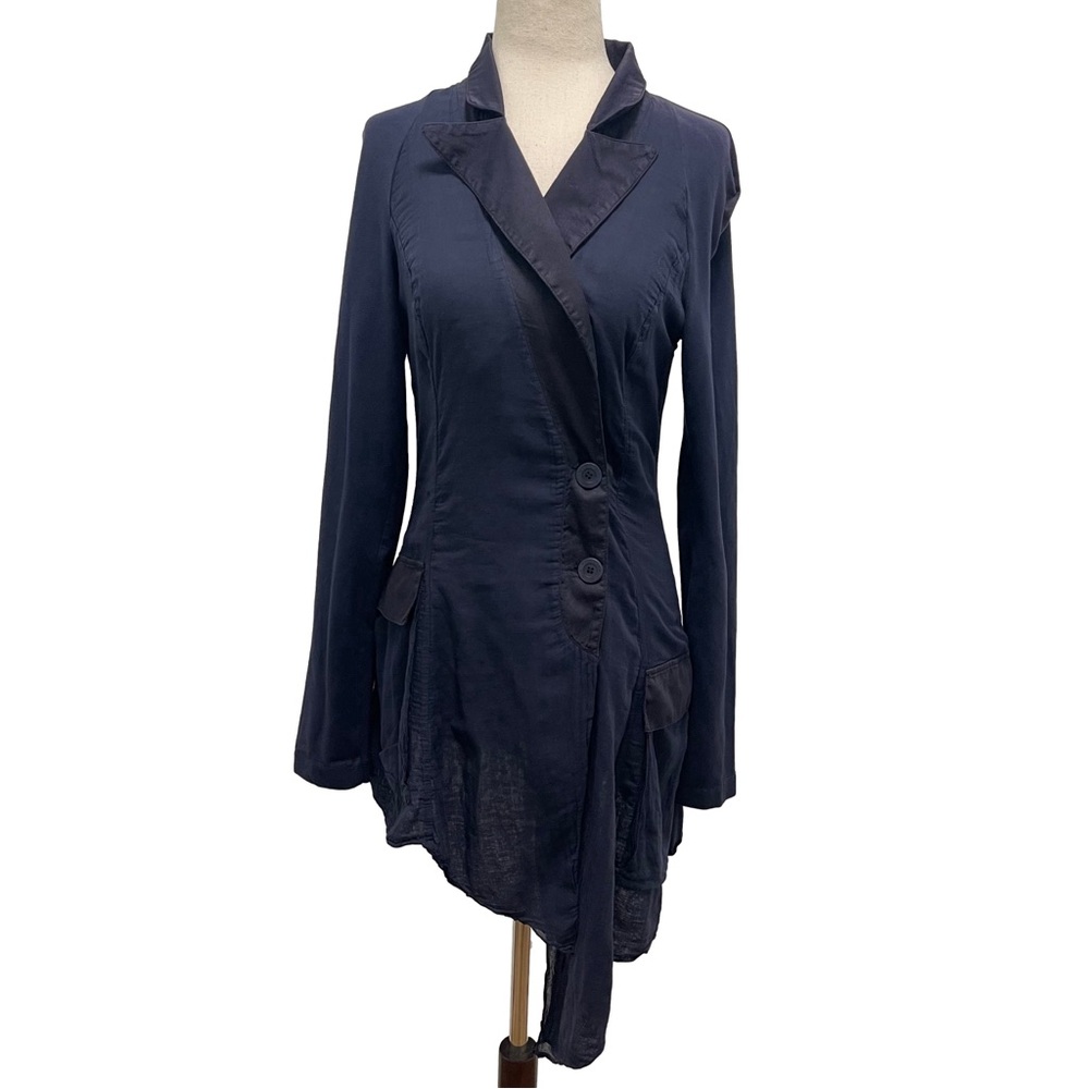 European Culture Asymmetrical Button Front Navy Blazer Size Medium